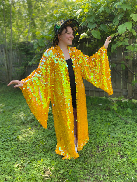 Iridescent Goldenrod Jumbo Sequin Kimono Festival Robe Plus Size Unisex