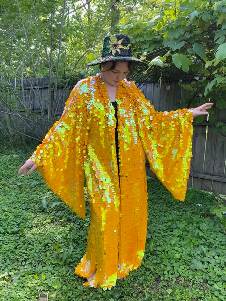 Iridescent Goldenrod Jumbo Sequin Kimono Festival Robe Plus Size Unisex