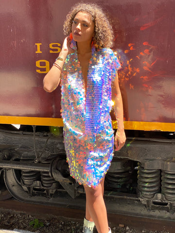 Sustainable Sequin Earrings-Tangerine, Lavender, Holographic Silver