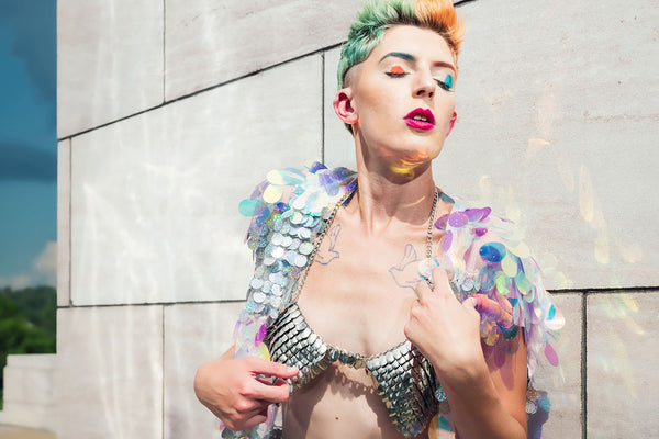 Holographic Iridescent Stripe Short Sequin Vest